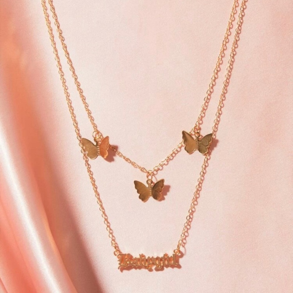 1pc Letter & Butterfly Charm Layered Necklace